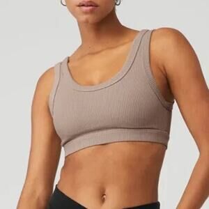 Alo Yoga Ribbed Wellness Bra Size Small Taupe EUC Cropped Tank Sports $68
